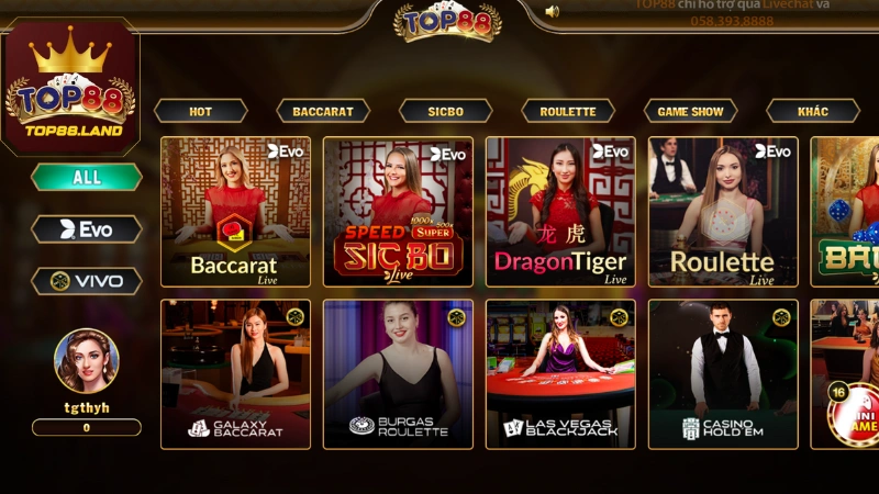 Casino Top88 đa dạng nhiều trò chơi hấp dẫn