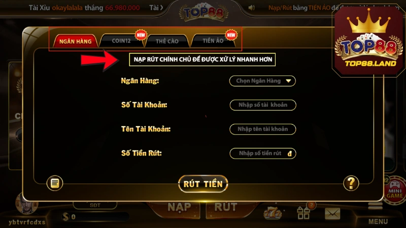 Hướng Dẫn Các Cách Rút Tiền Tại Top88