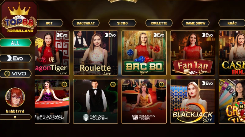 Sảnh live casino Top88 đa dạng