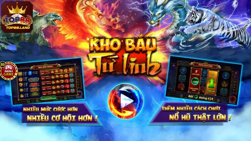 Trò chơi kho tàng ngũ long đỉnh cao tại game slot Top88